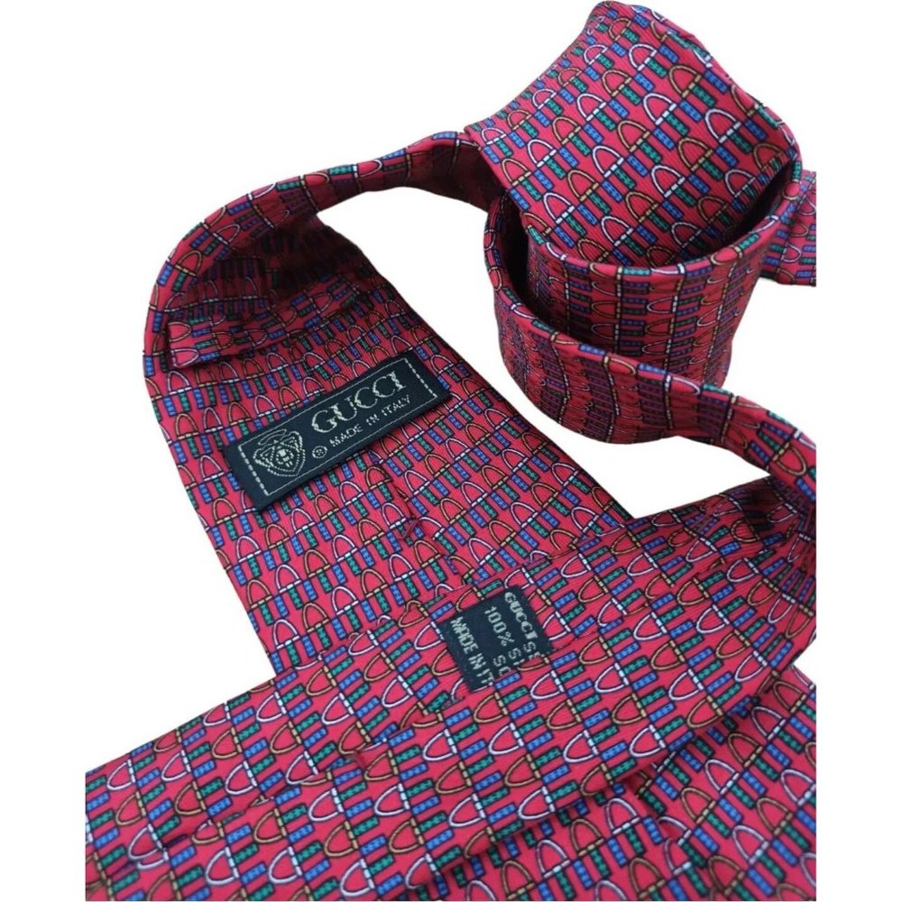 GUCCI Red Equestrian Logo Silk Tie ITALY 57"/ 3.4" EC - Picture 2 of 12
